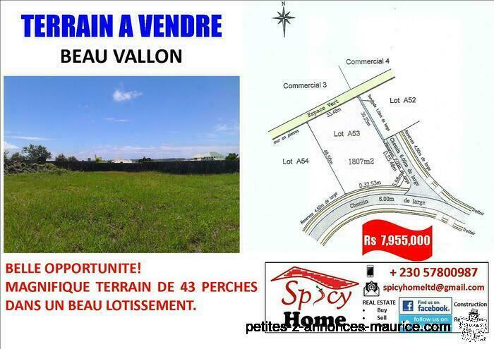 Terrain a Vendre Beau Vallon