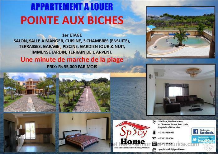 Grand et Luxueux Appartement a Louer Pointe aux Biches