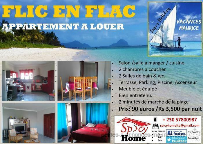 Appartement a Louer 5 mins de marche de la Plage , Flic en Flac