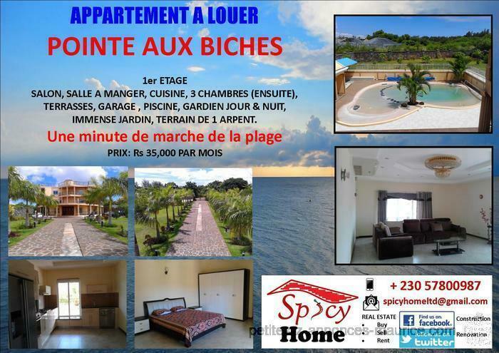 Grand et Luxueux Appartement a Louer Pointe aux Biches