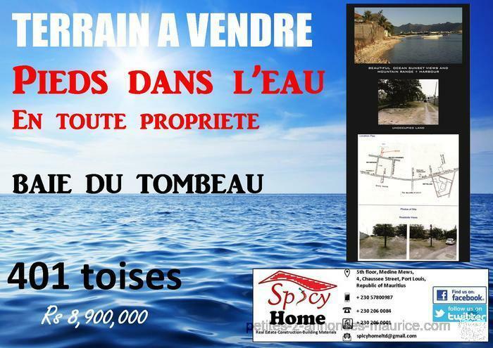 Terrain a Vendre PIEDS DANS L'EAU et En Toute Propriete, Baie du Tombeau