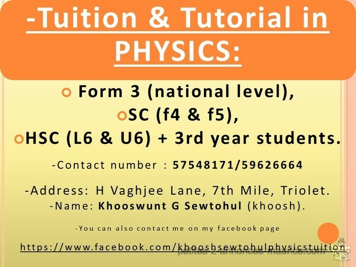 Tuition in Physics at Triolet from F3 up to HSC